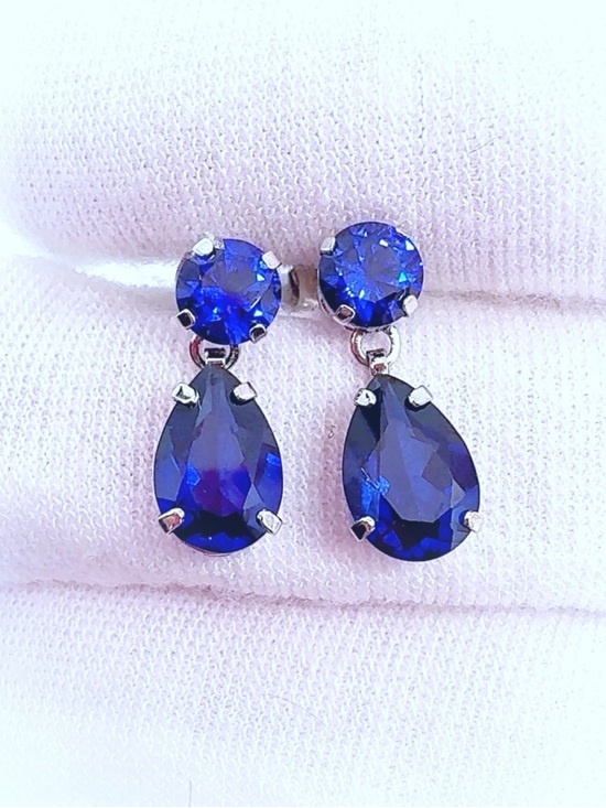 Nordstrom Jewelry - 4th of July Blue 10k White Gold Blue Diamond Teardrop Drop Earrings!